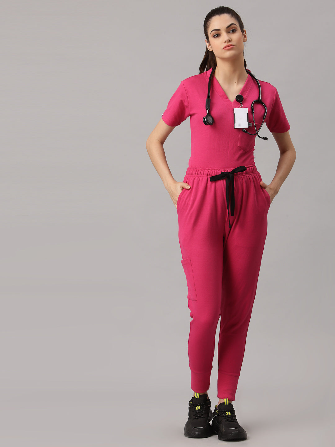 MedFa Dri-Fit Jogger Scrubs Suit-(Womens) (Shocking Pink)