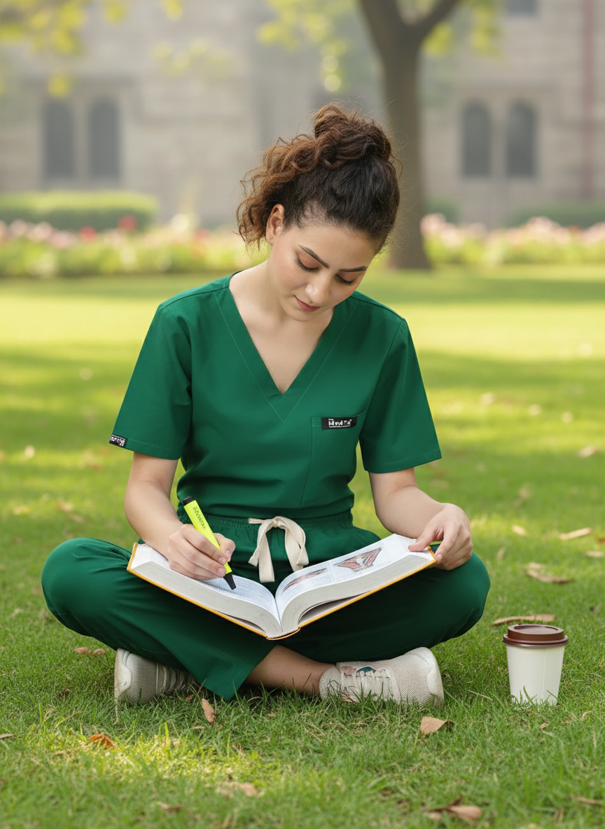 بدلة طبية أساسية - (أخضر غامق) (نسائية)