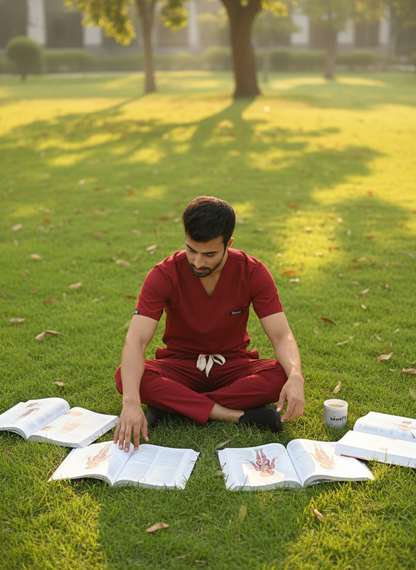 بدلة طبية أساسية - (لون عنابي) (رجالي)