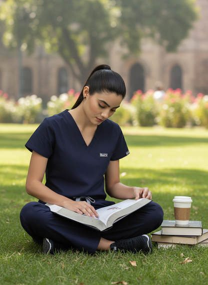 بدلة طبية كلاسيكية ببنطال مستقيم - (أزرق داكن) (نسائية)