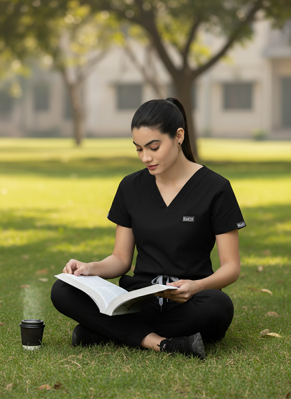 طقم ملابس طبية كلاسيكي مكون من بنطال رياضي - (أسود) (نسائي)