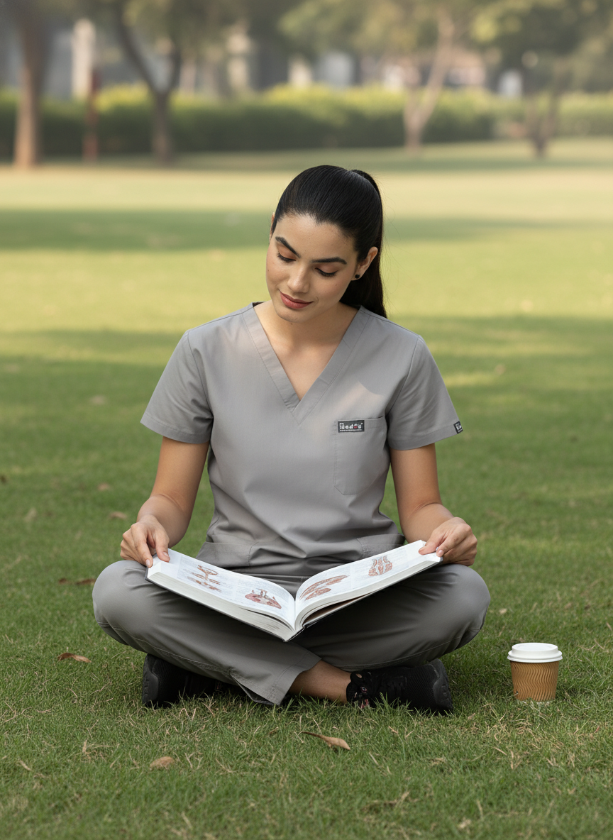 بدلة طبية كلاسيكية ببنطال مستقيم - (رمادي داكن) (نسائية)