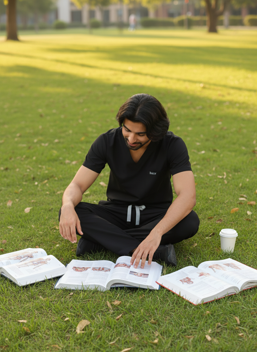 بدلة طبية أساسية - (أسود) (رجالي)