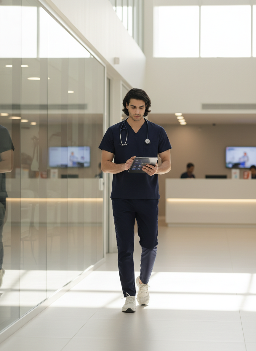 بدلة طبية كلاسيكية ببنطال مستقيم - (أزرق داكن) (رجالي)