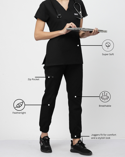 Classic Jogger Pant Scrub Suit - (Black) (Women's)