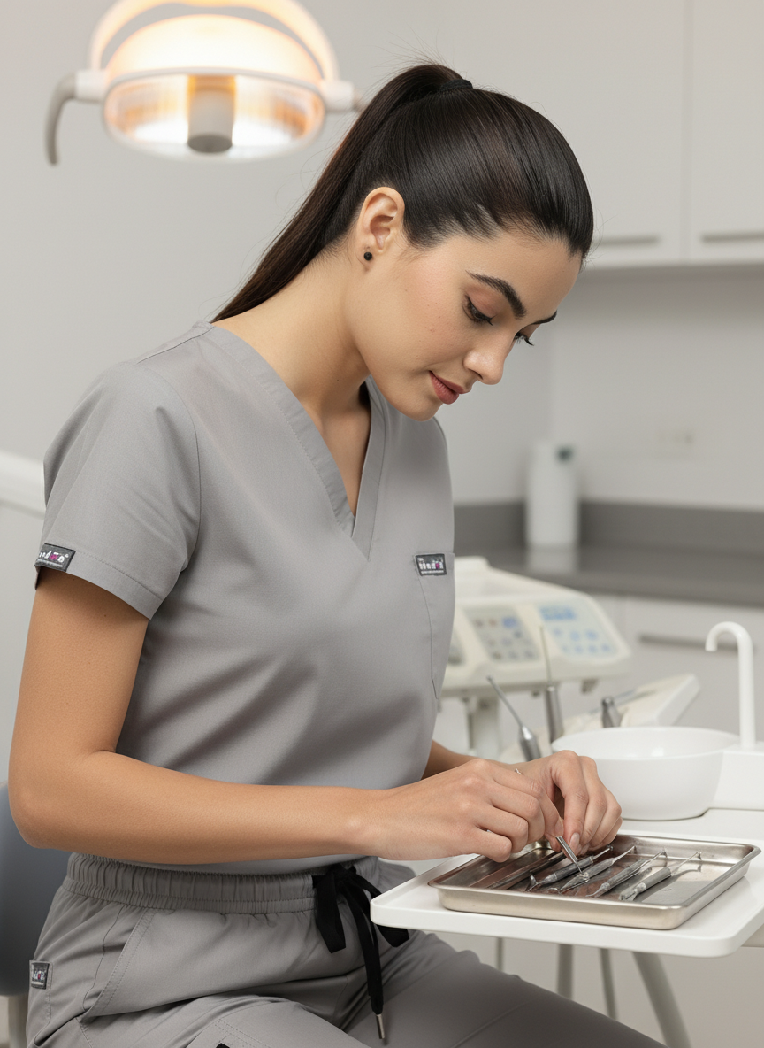 بدلة طبية كلاسيكية ببنطال مستقيم - (رمادي داكن) (نسائية)