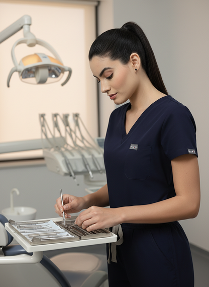 طقم ملابس طبية كلاسيكي مكون من بنطال رياضي - (أزرق داكن) (نسائي)