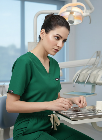 بدلة طبية أساسية - (أخضر غامق) (نسائية)