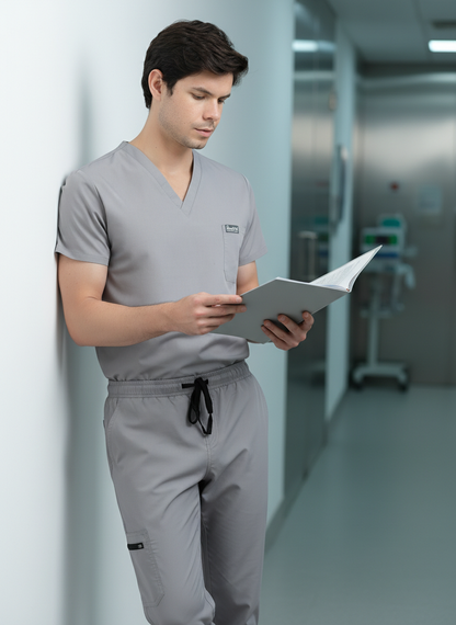 بدلة طبية كلاسيكية ببنطال مستقيم - (رمادي داكن) (رجالي)