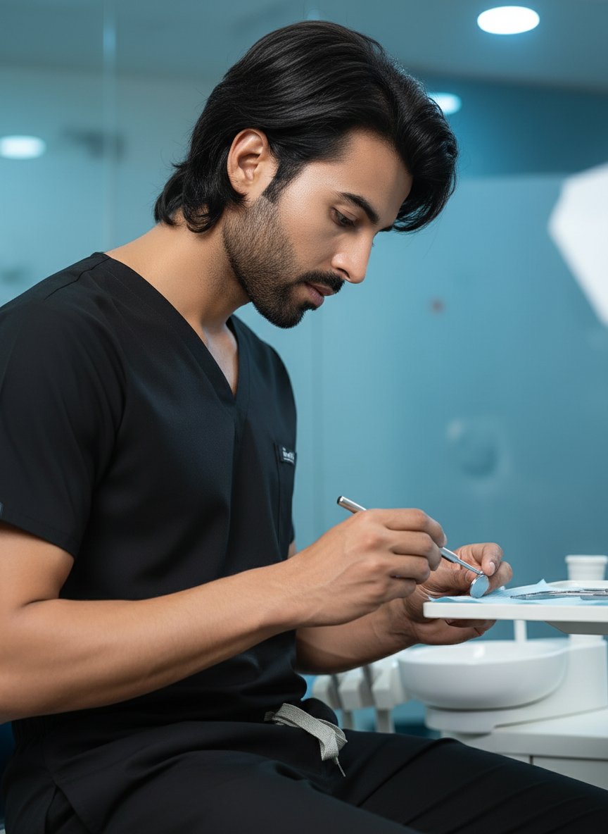 بدلة طبية أساسية - (أسود) (رجالي)