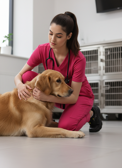 MedFa Dri-Fit Jogger Scrubs Suit-(Womens) (Shocking Pink)