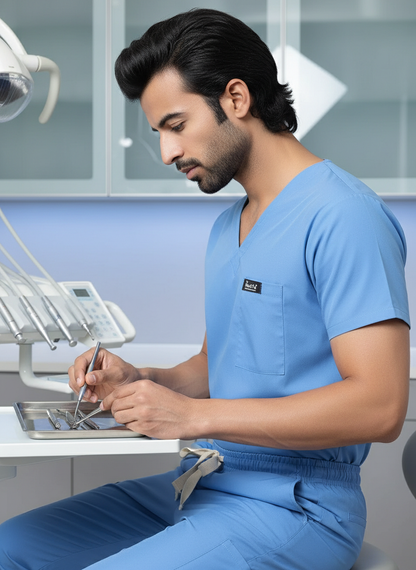 بدلة طبية أساسية - (أزرق سماوي) (رجالي)