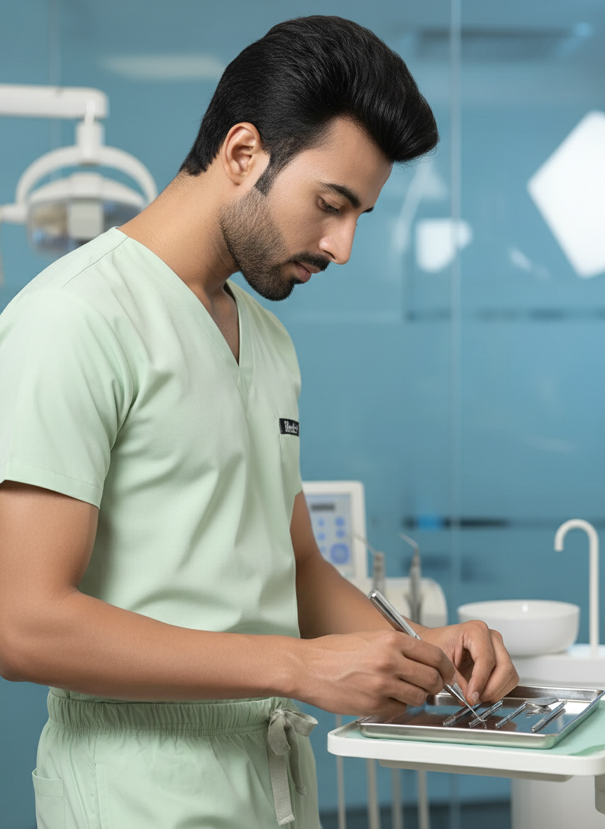 بدلة طبية أساسية - (لون اليشم) (رجالي)