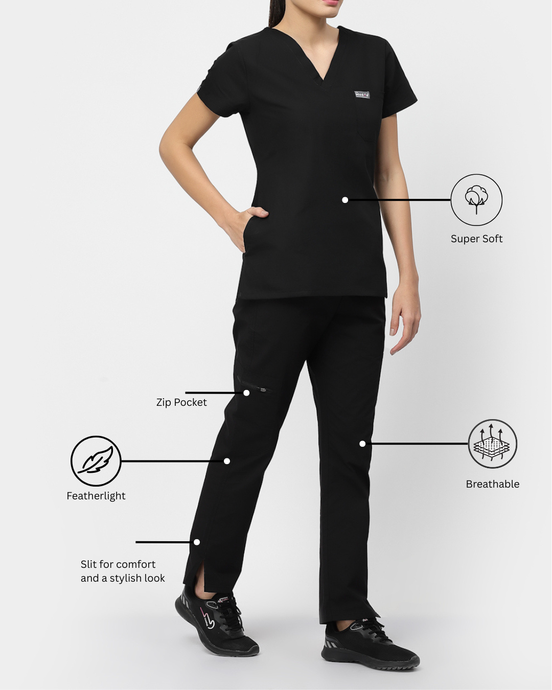 Classic Straight Pant Scrub Suit - (Black) (Women's)