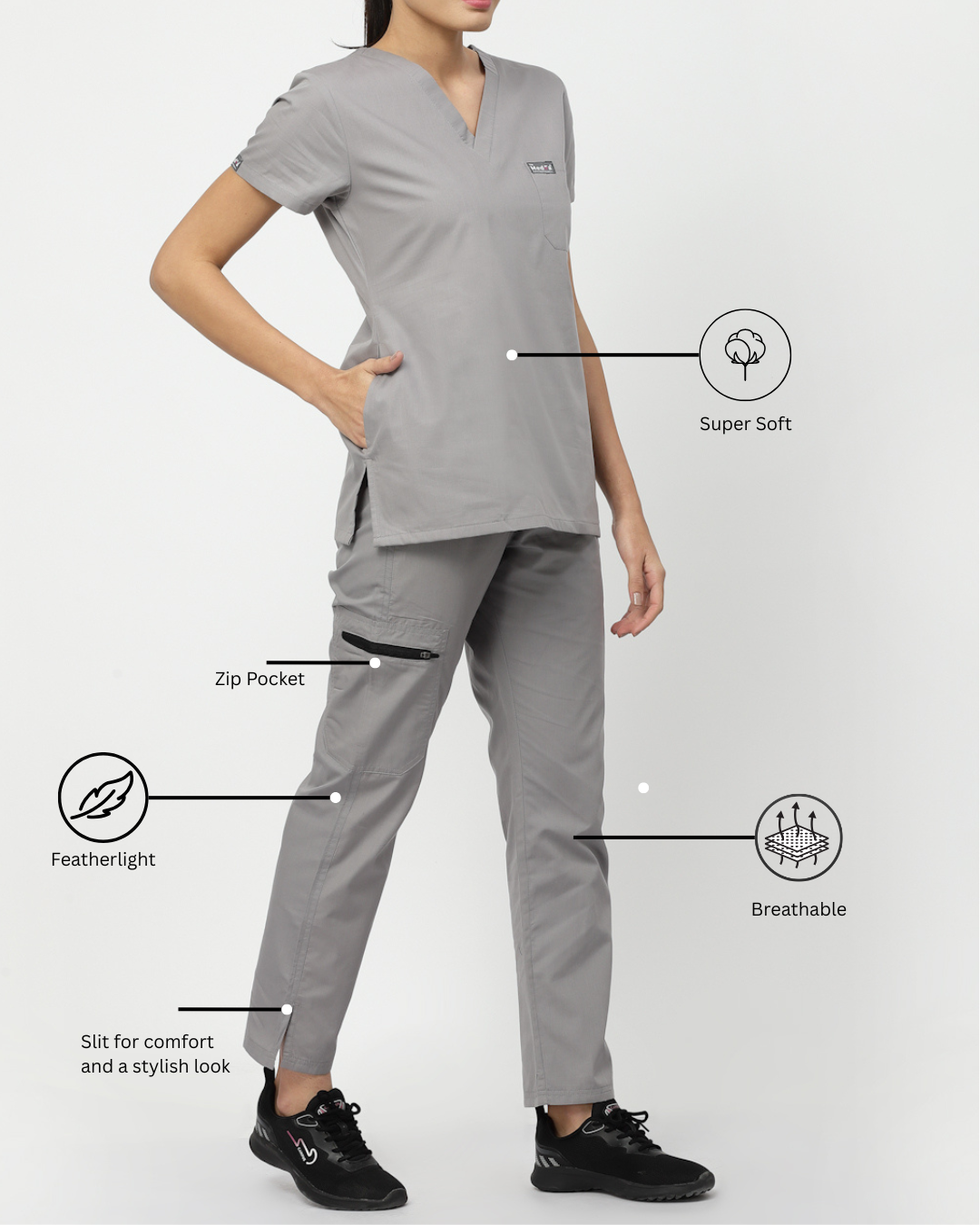 Classic Straight Pant Scrub Suit - (Graphite) (Women's)