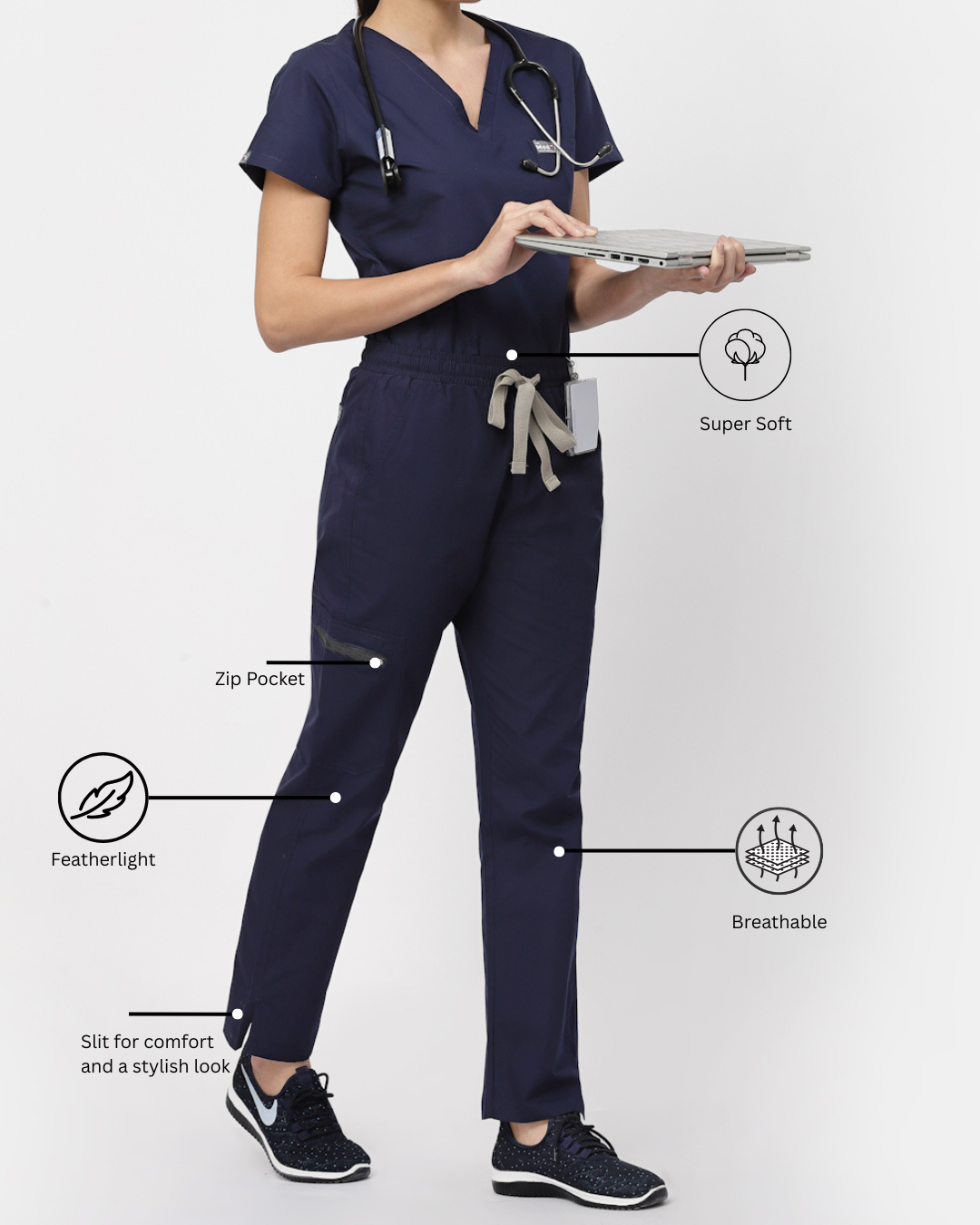 Classic Straight Pant Scrub Suit - (Navy Blue) (Women's)