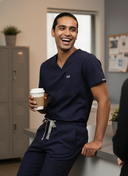 بدلة طبية كلاسيكية ببنطال مستقيم - (أزرق داكن) (رجالي)