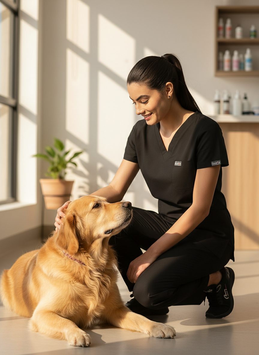 بدلة طبية كلاسيكية ببنطال مستقيم - (أسود) (نسائي)