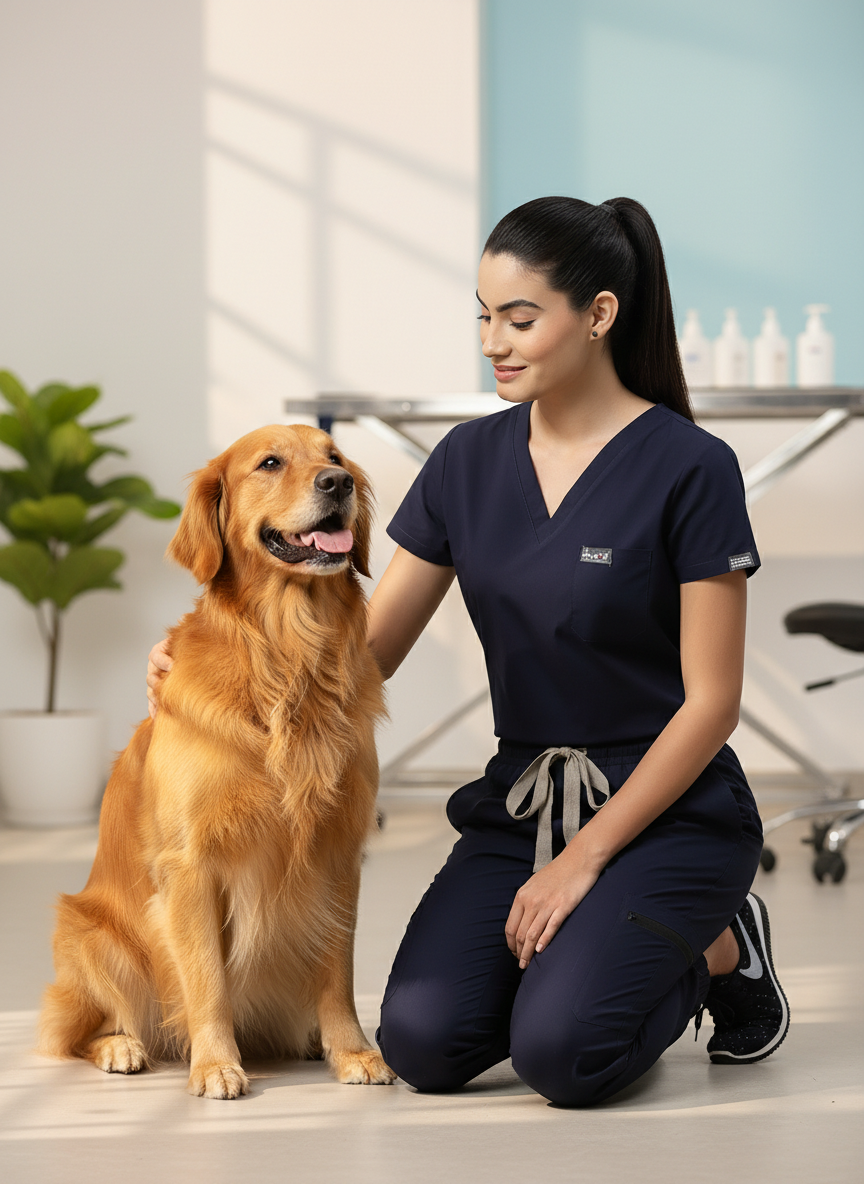 طقم ملابس طبية كلاسيكي مكون من بنطال رياضي - (أزرق داكن) (نسائي)