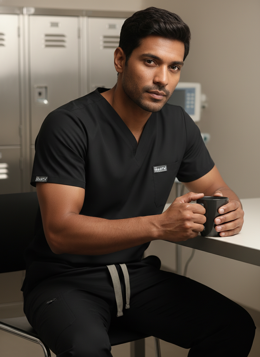 Classic Straight Pant Scrub Suit - (Black) (Men's)