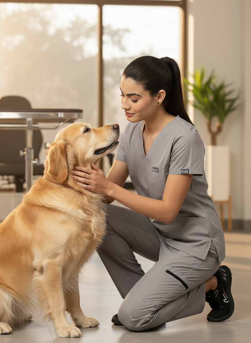 بدلة طبية كلاسيكية ببنطال مستقيم - (رمادي داكن) (نسائية)