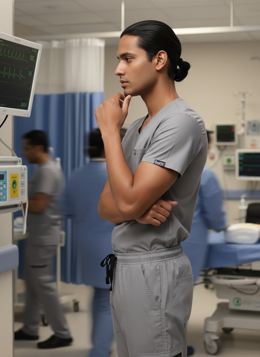 بدلة طبية كلاسيكية ببنطال مستقيم - (رمادي داكن) (رجالي)