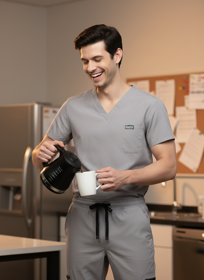 بدلة طبية كلاسيكية ببنطال مستقيم - (رمادي داكن) (رجالي)