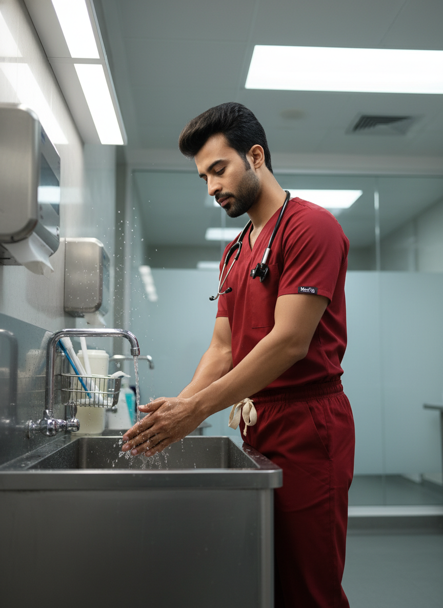 بدلة طبية أساسية - (لون عنابي) (رجالي)