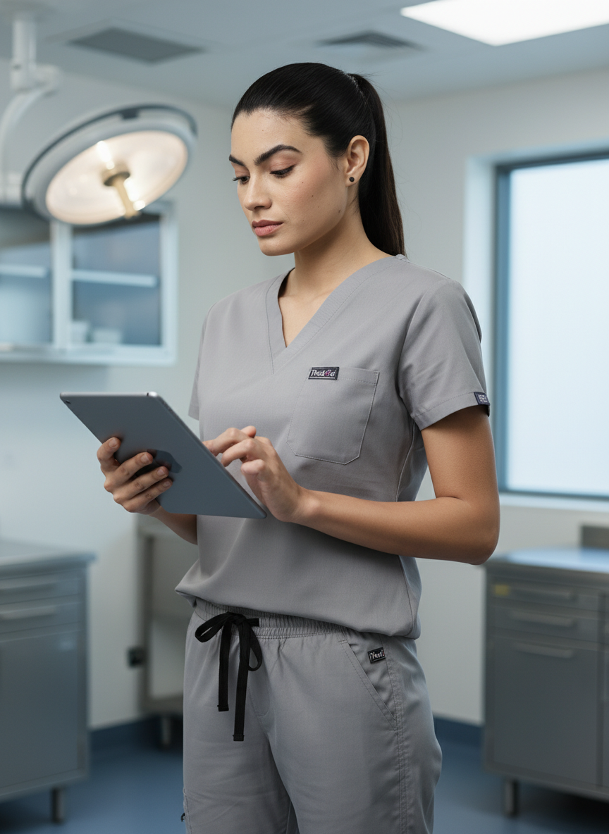 بدلة طبية كلاسيكية ببنطال مستقيم - (رمادي داكن) (نسائية)