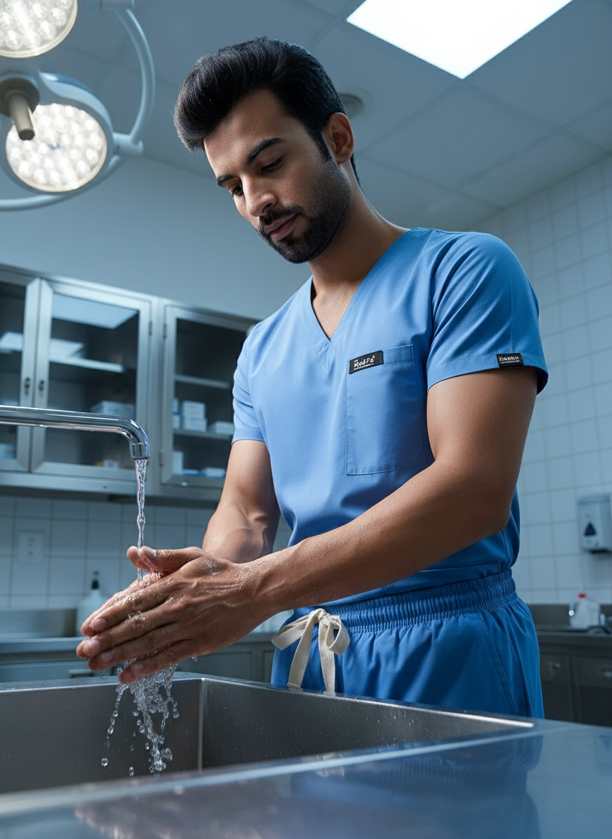 بدلة طبية أساسية - (أزرق سماوي) (رجالي)