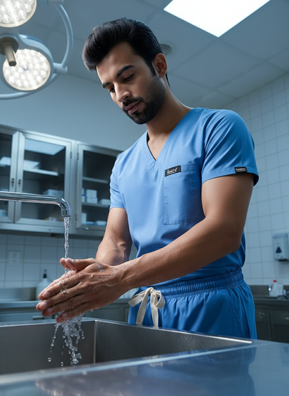 بدلة طبية أساسية - (أزرق سماوي) (رجالي)