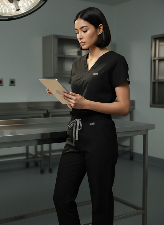Classic Straight Pant Scrub Suit - (Black) (Women's)
