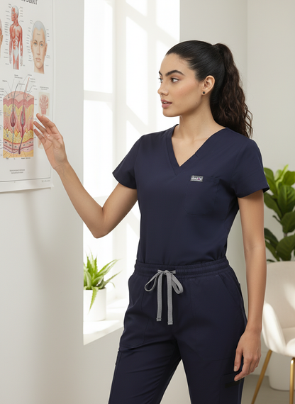 بدلة طبية كلاسيكية ببنطال مستقيم - (أزرق داكن) (نسائية)