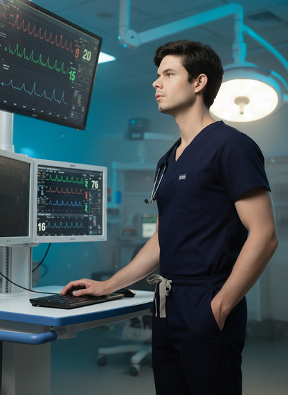 بدلة طبية كلاسيكية ببنطال مستقيم - (أزرق داكن) (رجالي)