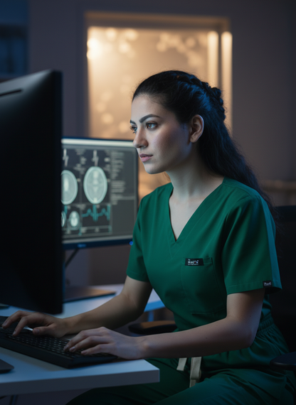 بدلة طبية أساسية - (أخضر غامق) (نسائية)