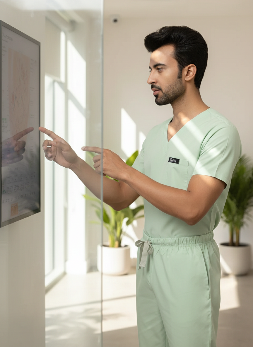 بدلة طبية أساسية - (لون اليشم) (رجالي)