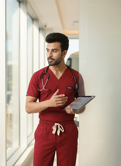 بدلة طبية أساسية - (لون عنابي) (رجالي)