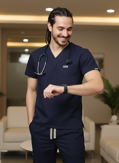 بدلة طبية كلاسيكية ببنطال مستقيم - (أزرق داكن) (رجالي)