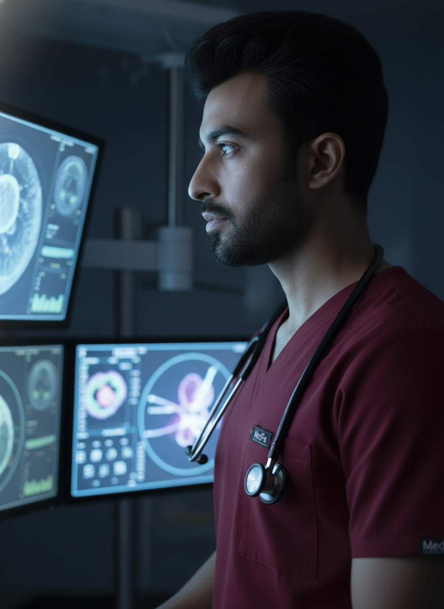 بدلة طبية أساسية - (لون عنابي) (رجالي)