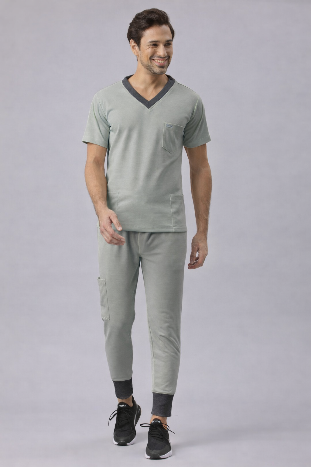 MedFa Dri-Fit Jogger Scrubs Suit-(Mens) (Light Grey)