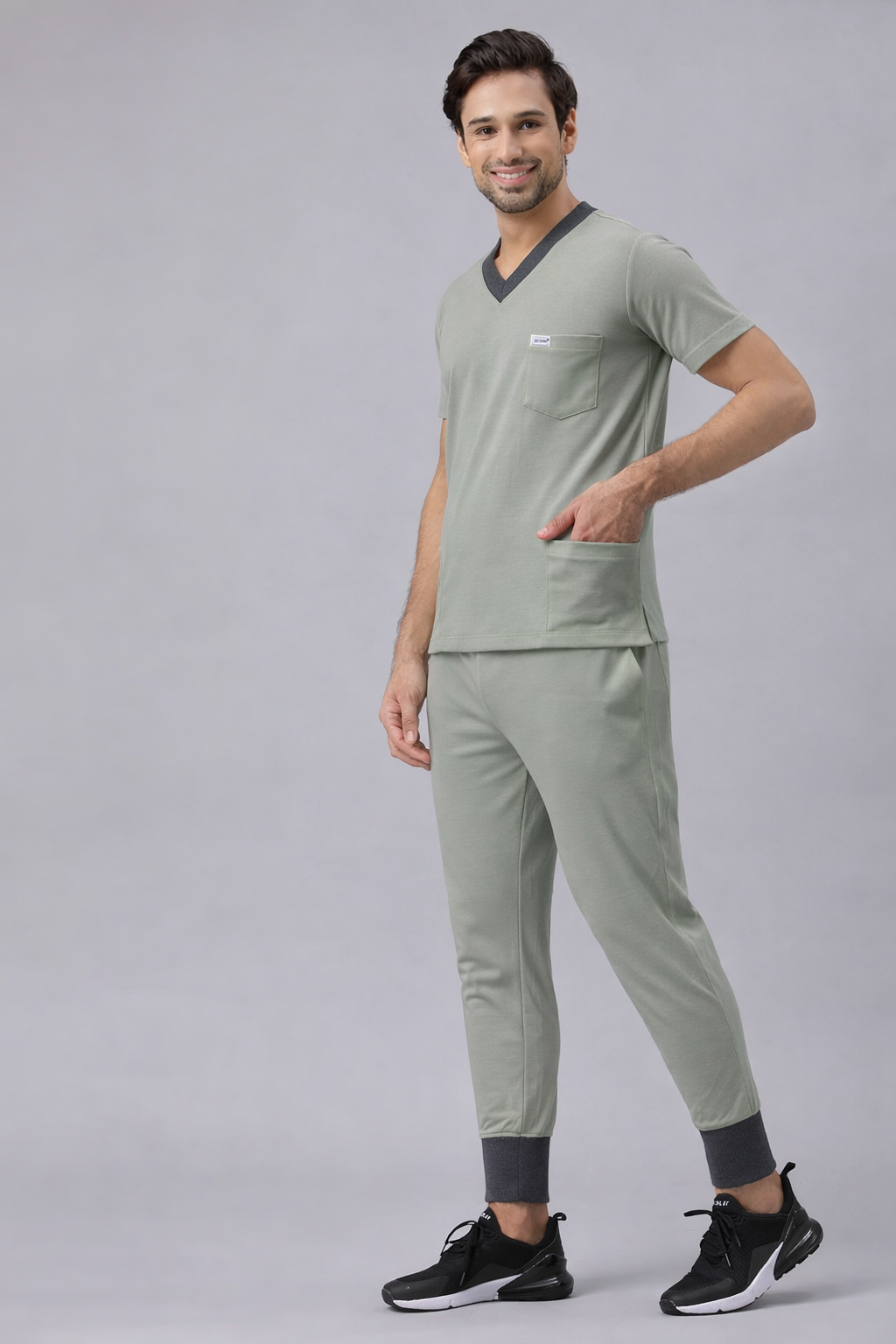MedFa Dri-Fit Jogger Scrubs Suit-(Mens) (Light Grey)