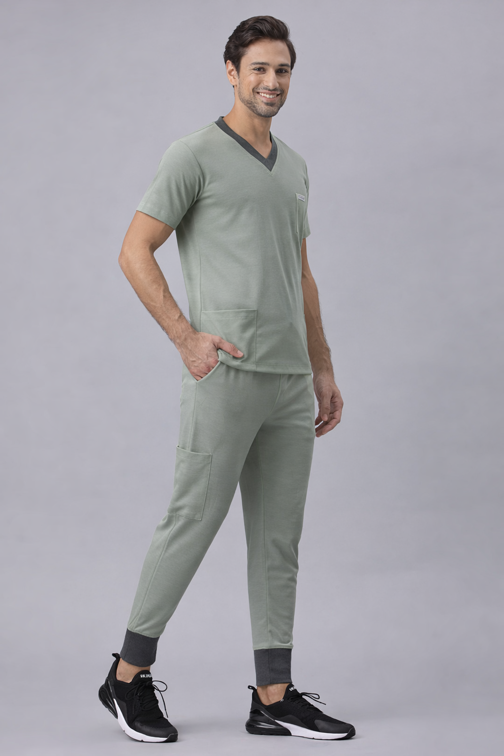 MedFa Dri-Fit Jogger Scrubs Suit-(Mens) (Light Grey)