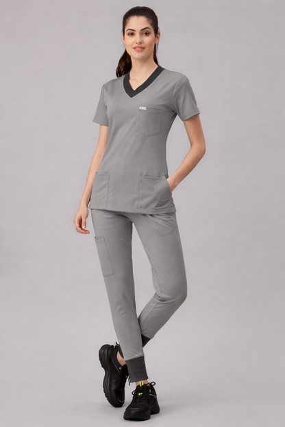 MedFa Dri-Fit Jogger Scrubs Suit-(Womens) (Light Grey)
