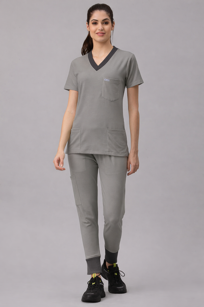 MedFa Dri-Fit Jogger Scrubs Suit-(Womens) (Light Grey)
