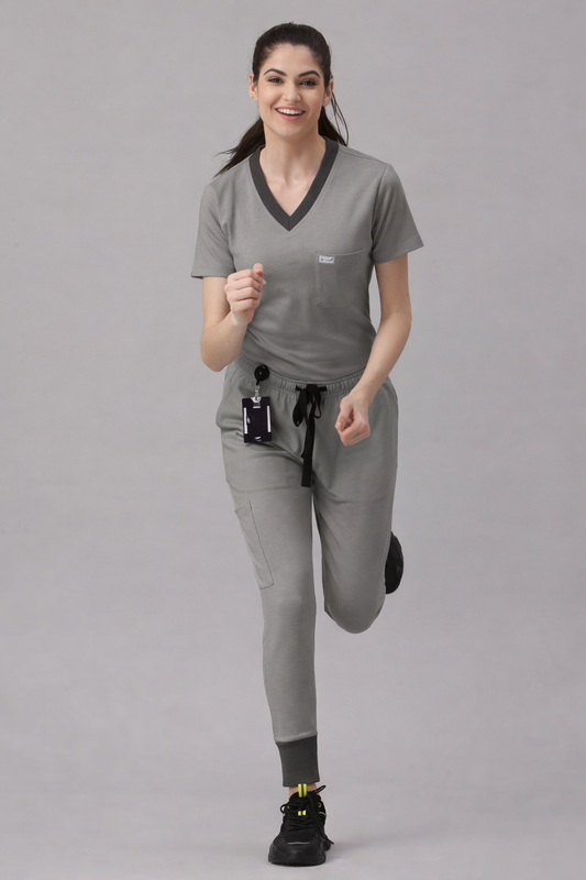 MedFa Dri-Fit Jogger Scrubs Suit-(Womens) (Light Grey)
