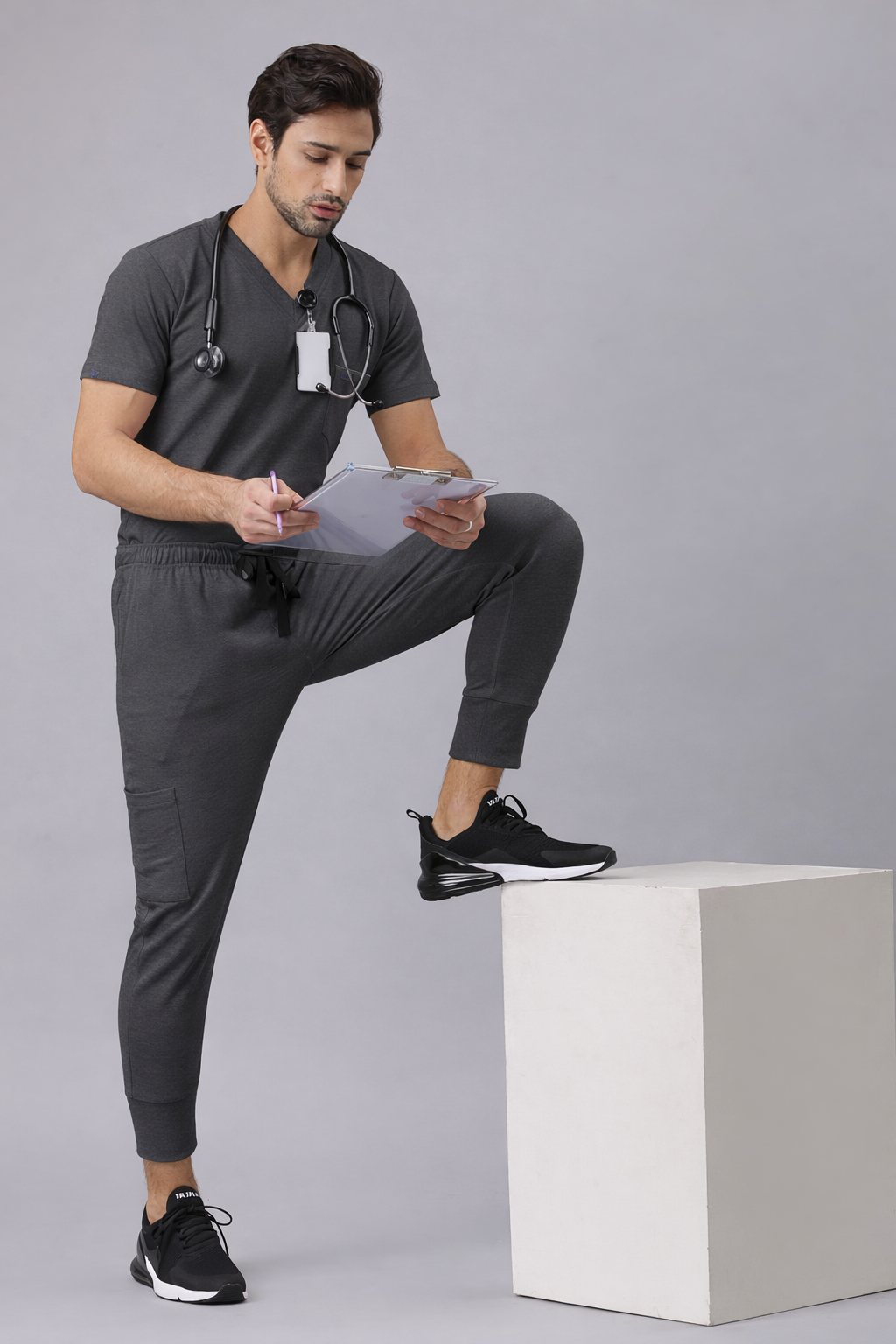 MedFa Dri-Fit Jogger Scrubs Suit-(Mens) (Grey)