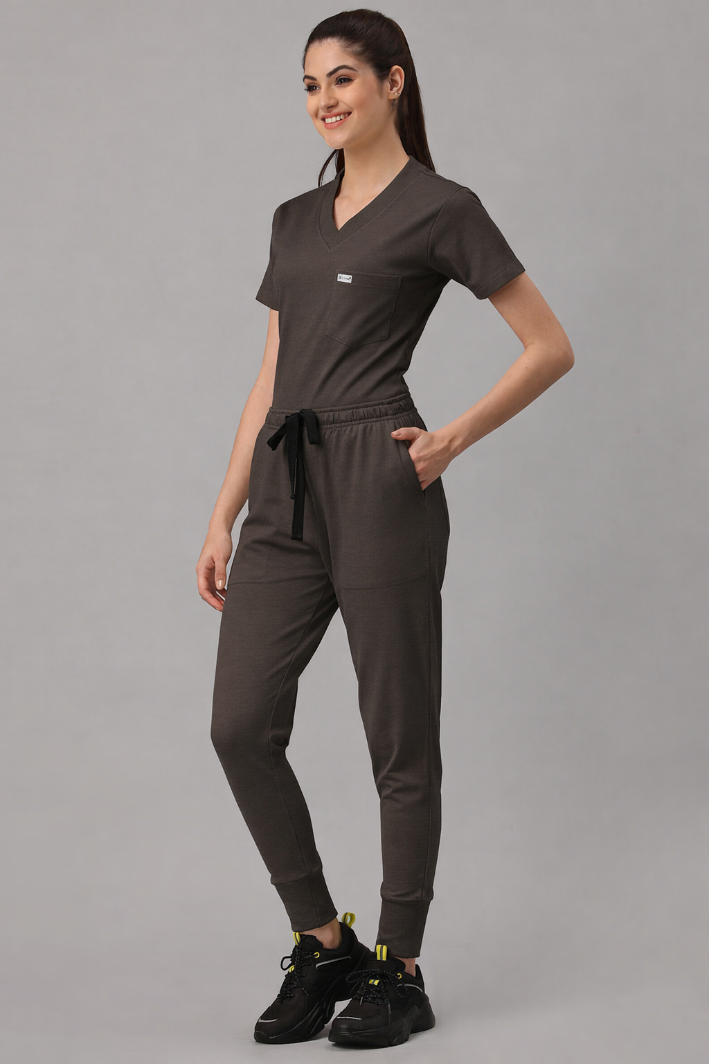 MedFa Dri-Fit Jogger Scrubs Suit-(Womens) (Dark Brown)