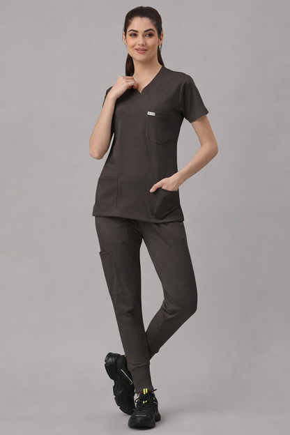 MedFa Dri-Fit Jogger Scrubs Suit-(Womens) (Dark Brown)
