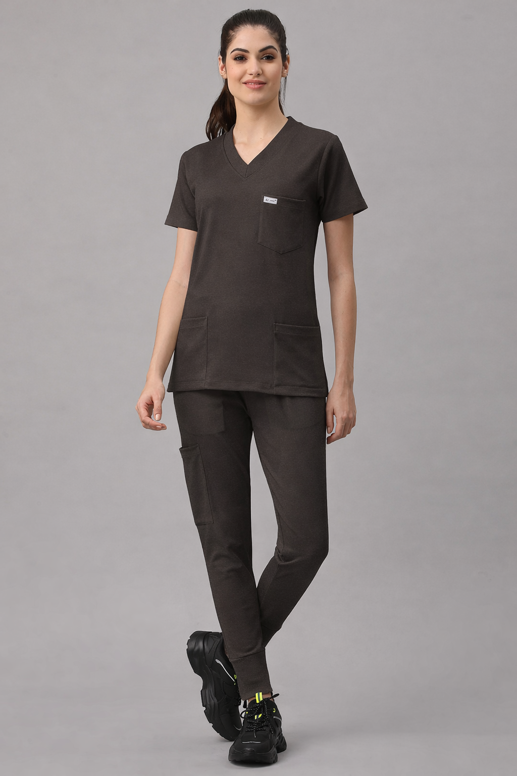 MedFa Dri-Fit Jogger Scrubs Suit-(Womens) (Dark Brown)