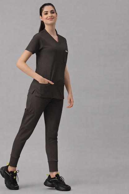 MedFa Dri-Fit Jogger Scrubs Suit-(Womens) (Dark Brown)